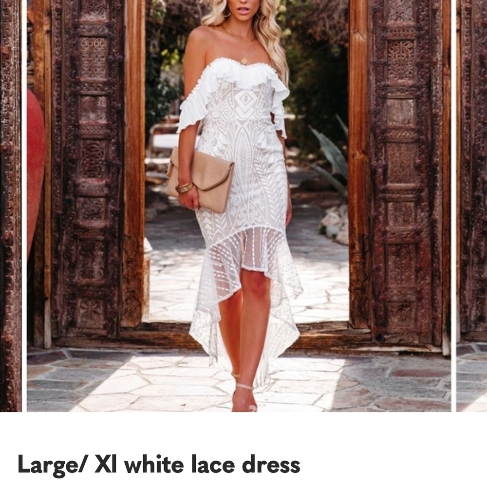 Off-Shoulder White Lace High-Low Dress